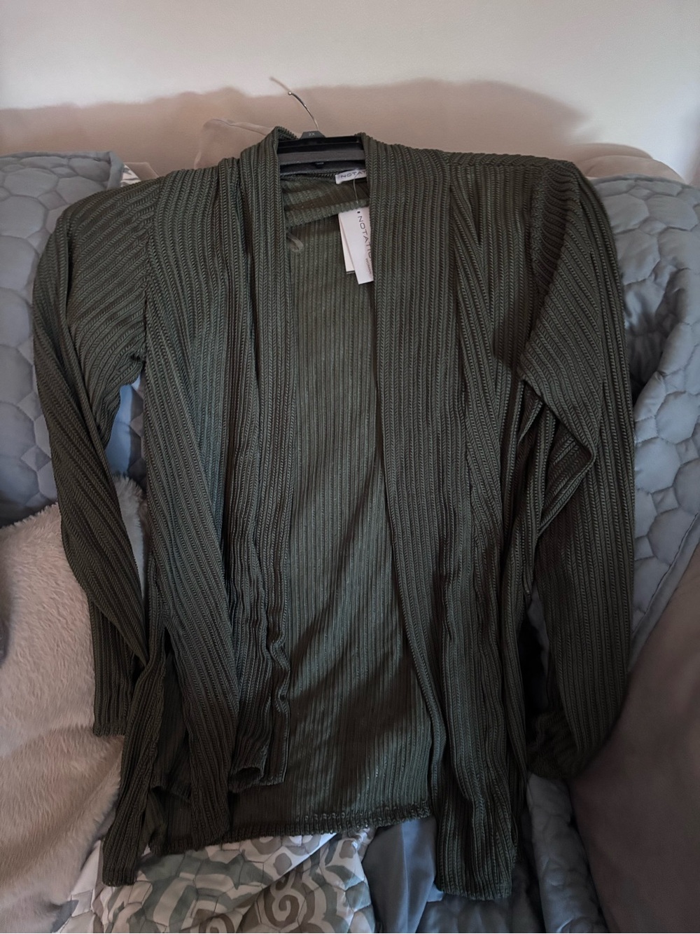 Notations Olive Ribbed Open Cardigan